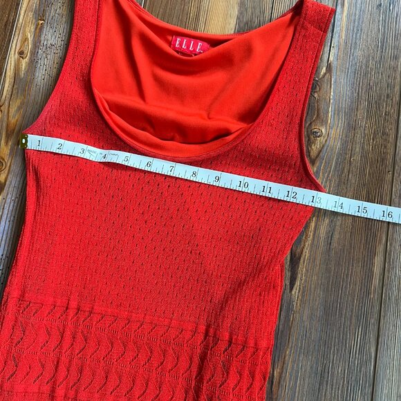 Elle Red/Orange Stretch Knit Lace Tank Dress with Ruffle Hemline Size S - Picture 8 of 9